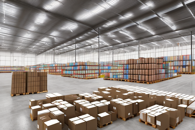 A warehouse with various packaged goods ready for shipment
