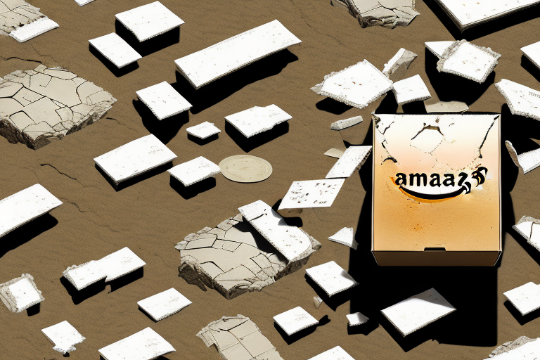 A crumbling amazon box with money spilling out