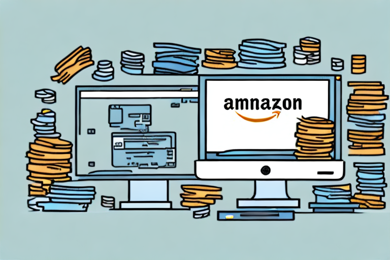 A computer screen displaying an amazon storefront with various items like books