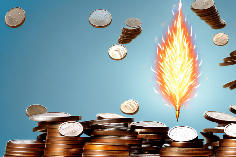 A symbolic spark igniting a pile of coins