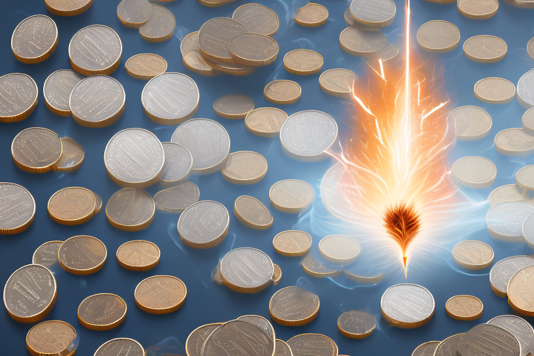 A spark igniting a pile of coins