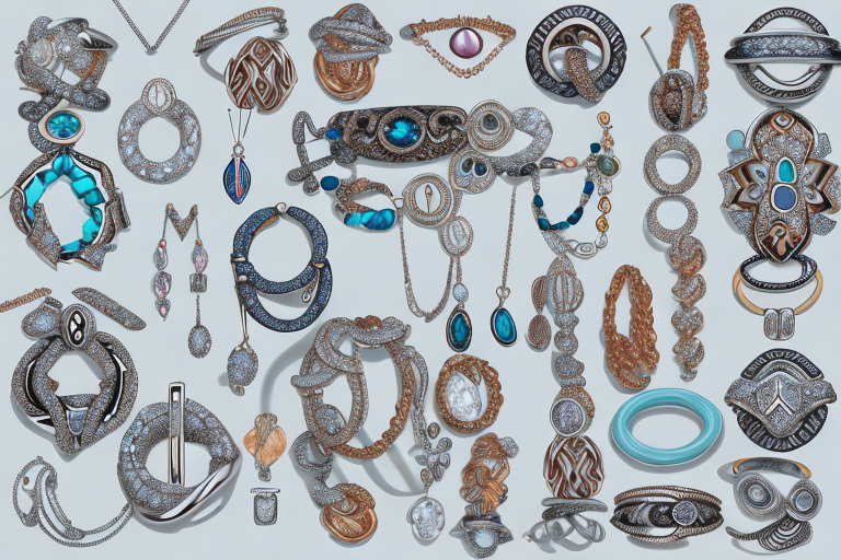 A variety of jewelry pieces such as necklaces