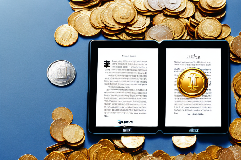 An amazon kindle surrounded by symbols of wealth