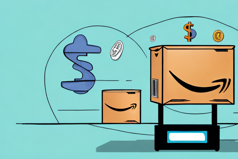 A giant amazon delivery box with a dollar sign and a prime symbol on it