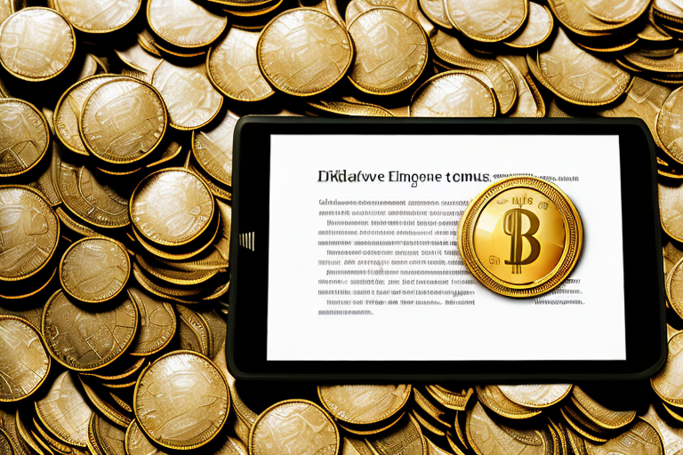 A kindle device surrounded by gold coins and dollar bills