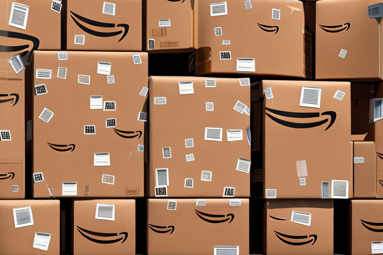 A ups delivery truck loaded with amazon-branded packages