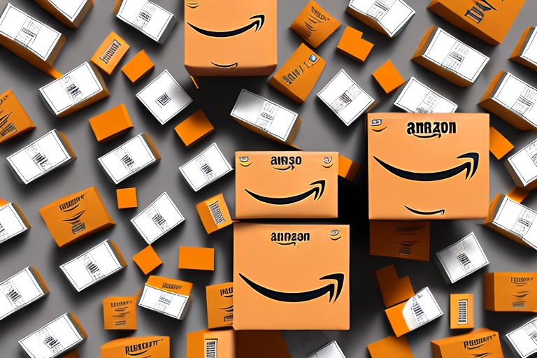 A stack of packaged boxes with amazon branding