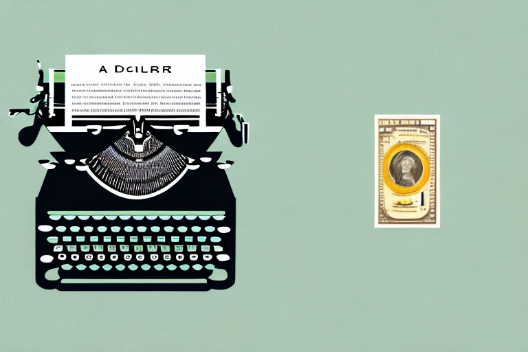 A typewriter producing a paper that transforms into a dollar bill