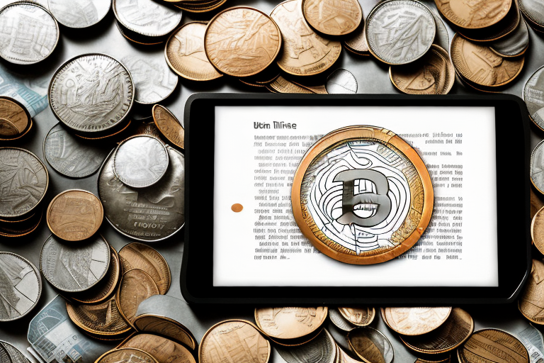 A kindle device surrounded by coins and banknotes