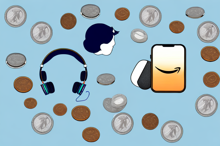 A pair of headphones resting on a pile of coins