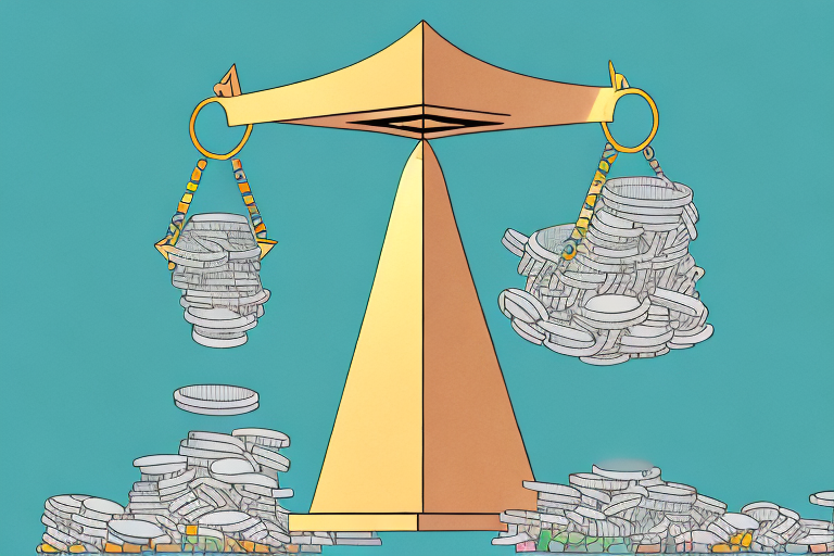 A scale balancing a box symbolizing goods and a pile of coins