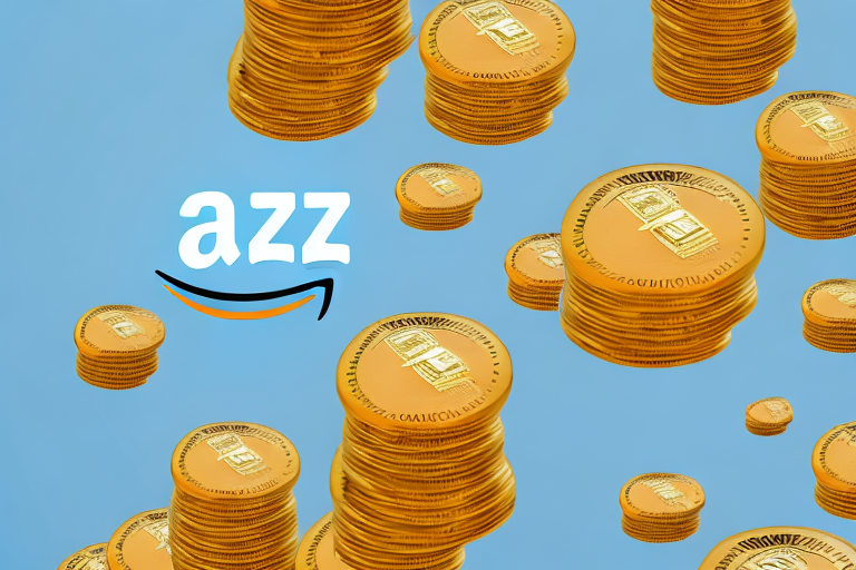 A giant amazon shipping box overflowing with golden coins