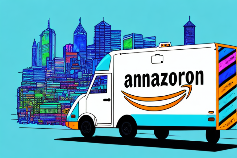 A delivery van with amazon prime colors and markings