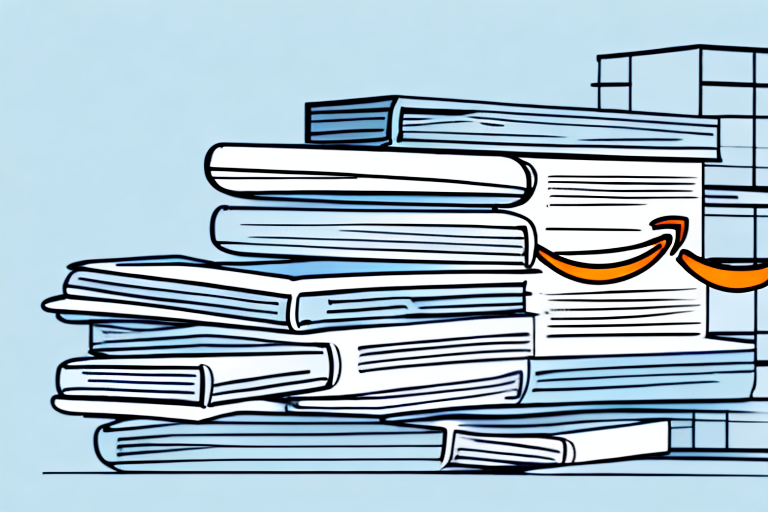 A stack of textbooks with an amazon box and a barcode scanner nearby