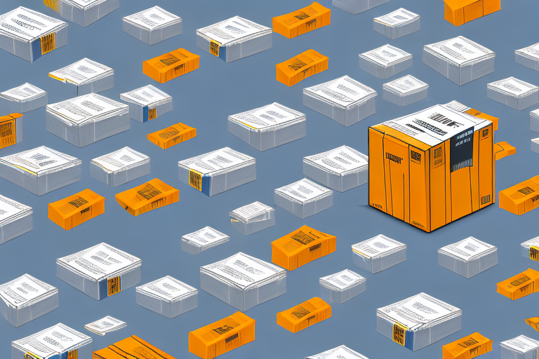 A warehouse with amazon-branded boxes on conveyor belts