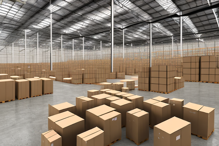 A warehouse with boxes being sorted and packed