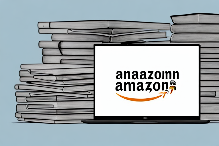 A stack of books next to a laptop displaying an amazon webpage