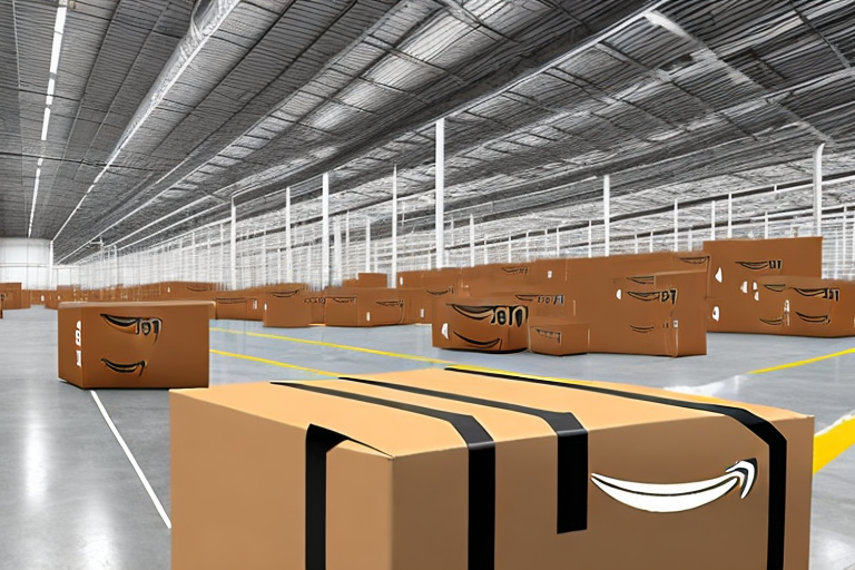 An amazon warehouse with boxes marked as 'reserved'