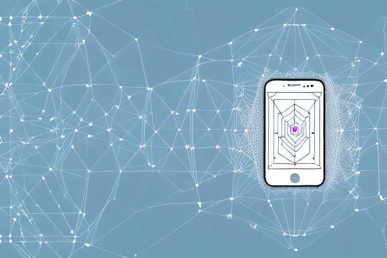 A smartphone displaying a complex grid of interconnected dots and lines