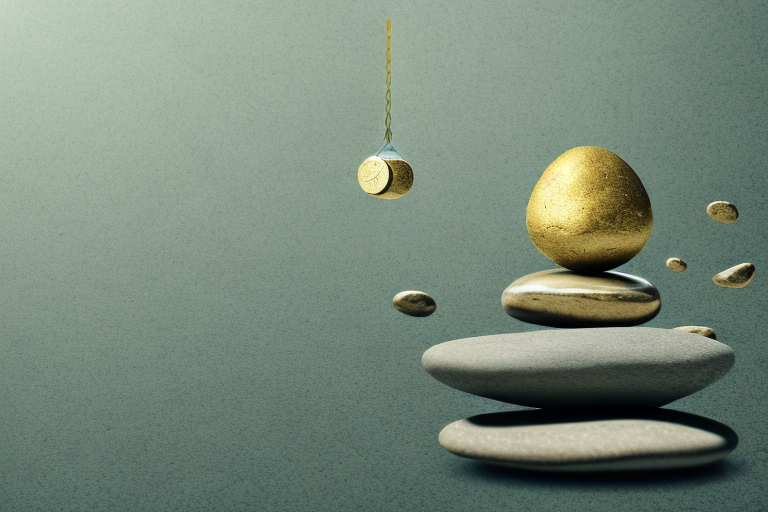 A tranquil zen garden with a scale balance on a stone table