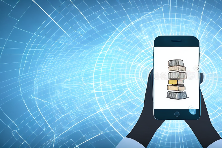 A smartphone scanning a stack of books