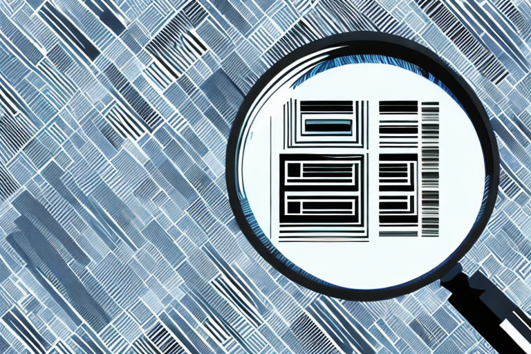 A magnifying glass scanning over a variety of product barcodes