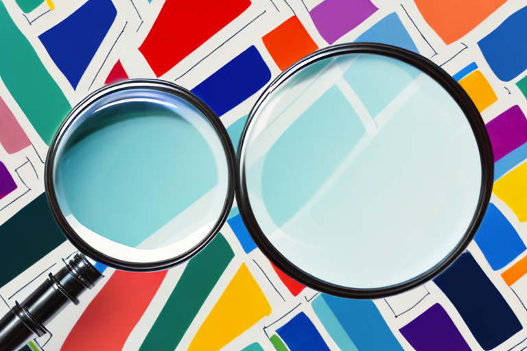 A magnifying glass hovering over a variety of colorful