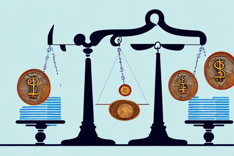 A balanced scale with symbols of currency on one side and a question mark on the other