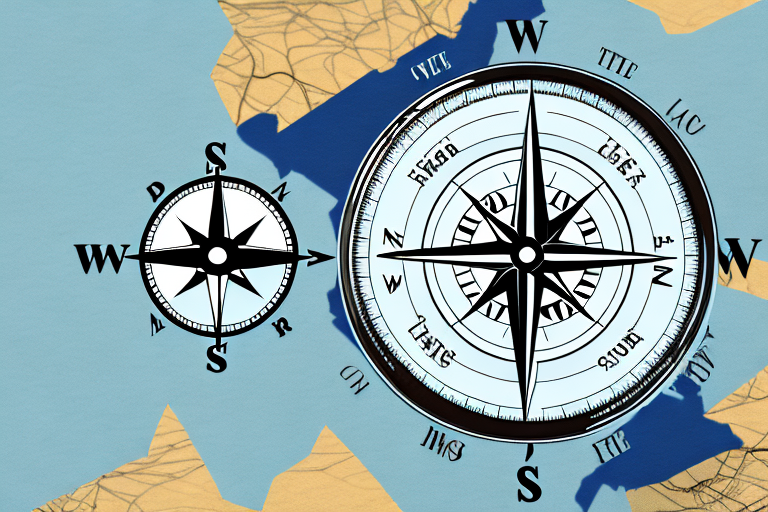 A compass resting on a map with various prep centers marked on it