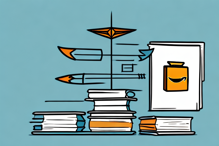 A stack of various books next to a stylized version of an amazon box