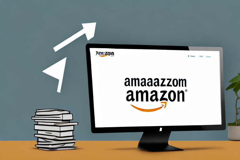 A stack of various books next to a computer showing the amazon website