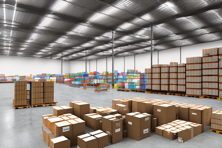 A warehouse filled with various types of products packaged in boxes