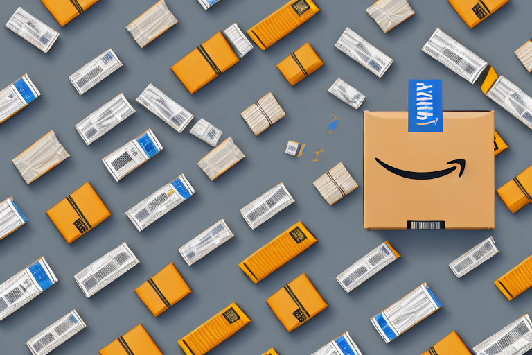 A warehouse with amazon-branded boxes on conveyor belts