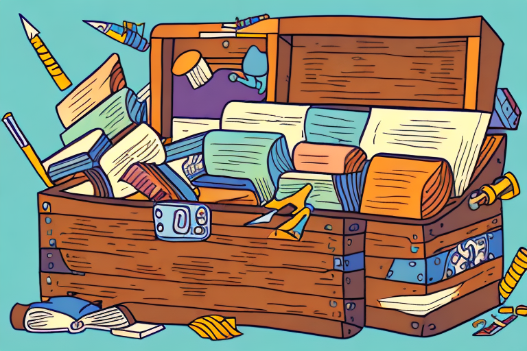 A treasure chest overflowing with various types of books