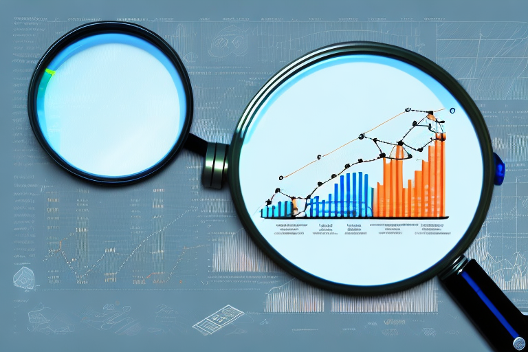 A magnifying glass focusing on a bar graph