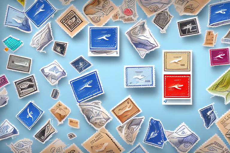 A variety of different sized packages with postage stamps on them