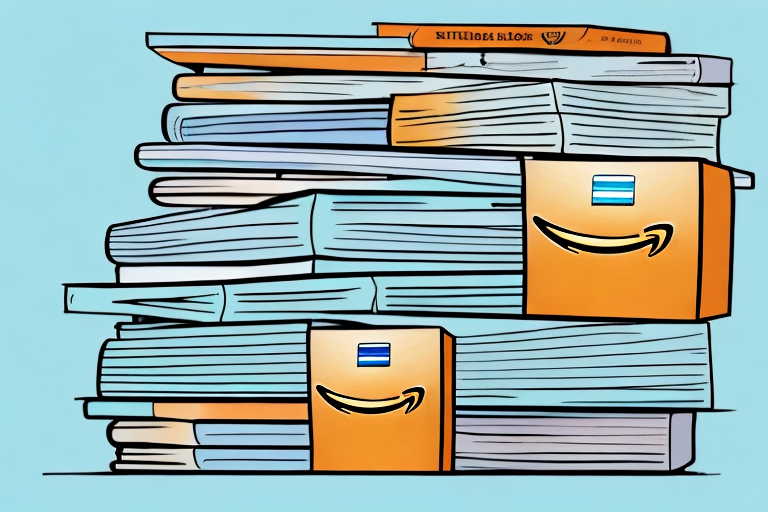 A stack of various books next to a stylized