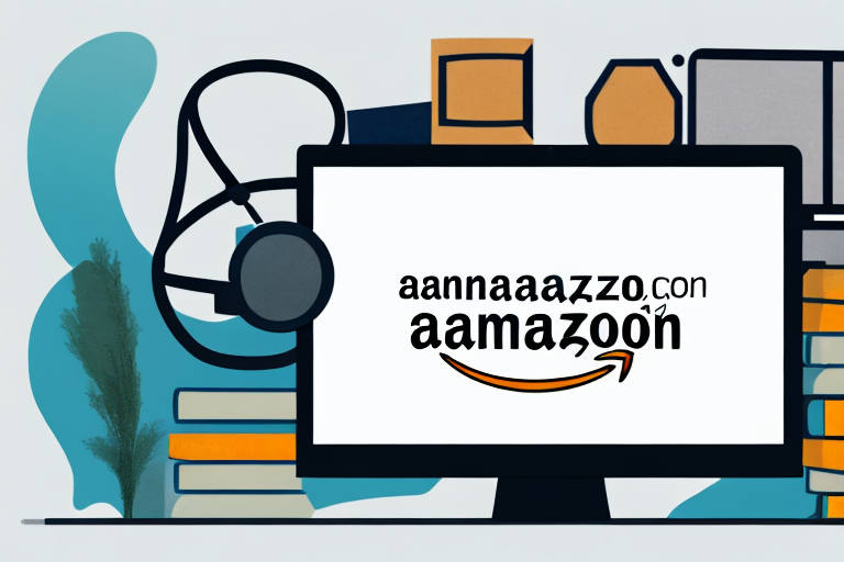 A stack of various books next to a computer screen displaying the amazon website