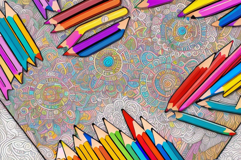 A colorful array of coloring books stacked and scattered on a virtual amazon marketplace platform