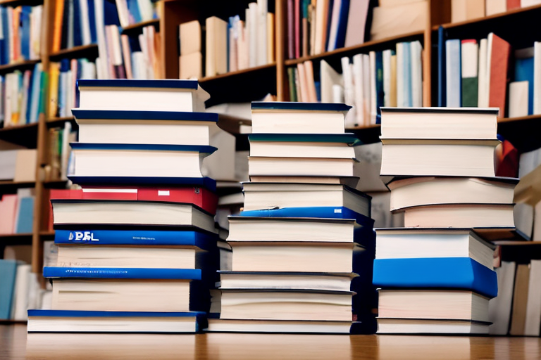 A stack of books next to a usps mailbox