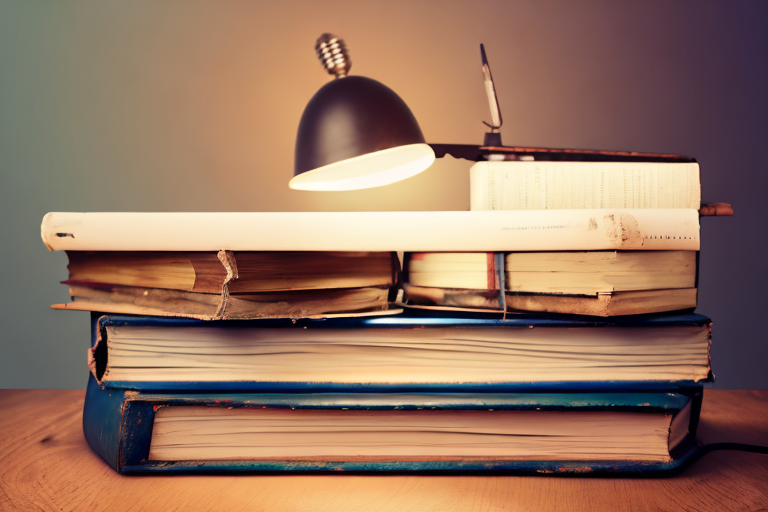 A stack of worn-out books with diverse sizes and colors