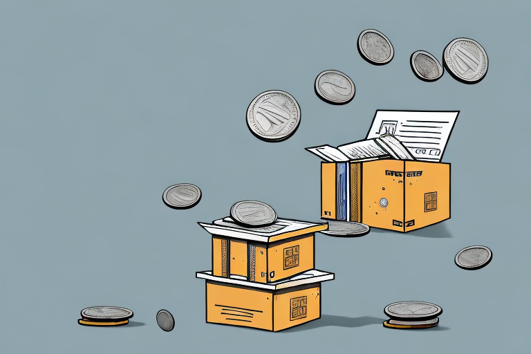 A stack of books next to a stylized version of an amazon shipping box