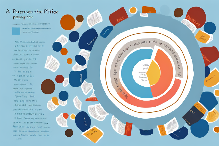 A stack of books with a pie chart next to it