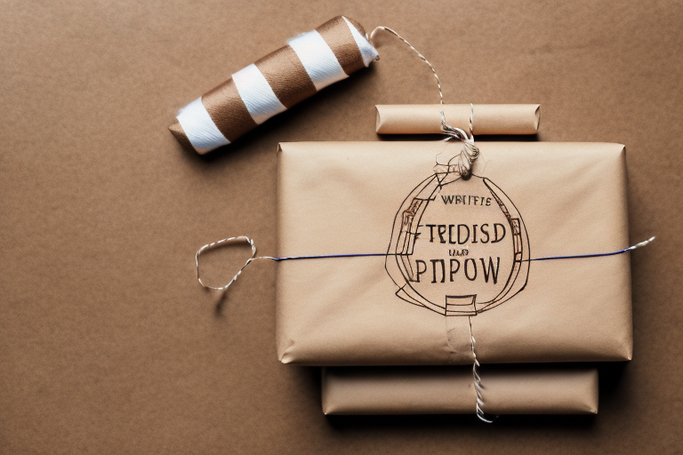 A package wrapped in brown paper and tied with string