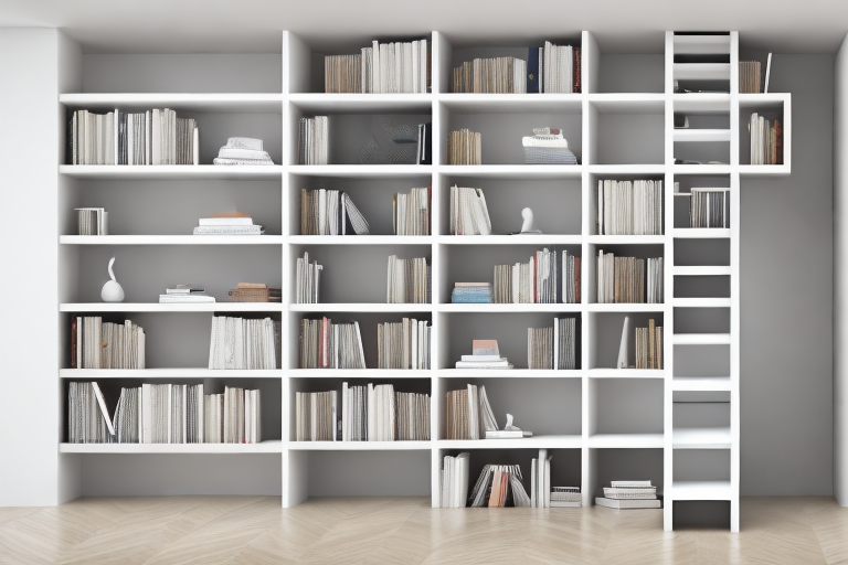 A compact living space with innovative book storage ideas such as wall-mounted shelves