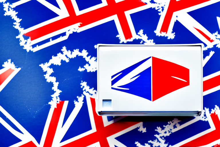 A usps shipping box with a uk flag