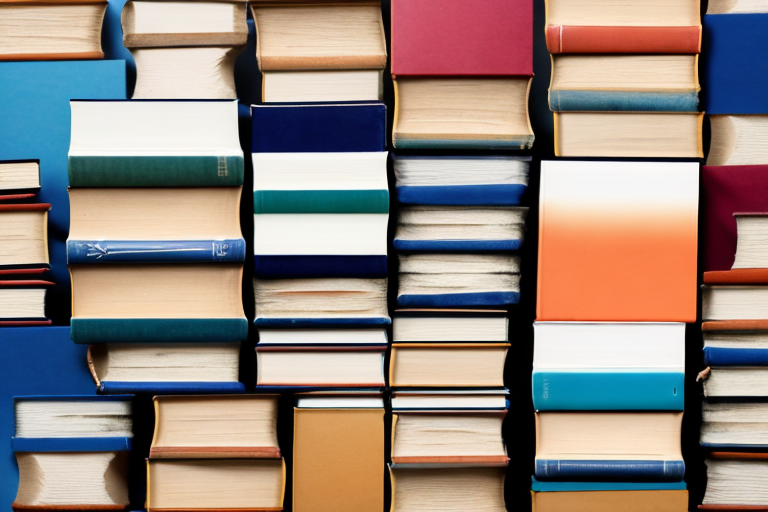 A stack of various used paperback books with distinctive amazon packaging in the background