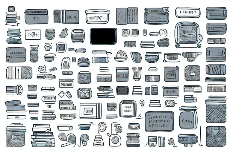 Various product icons such as a book