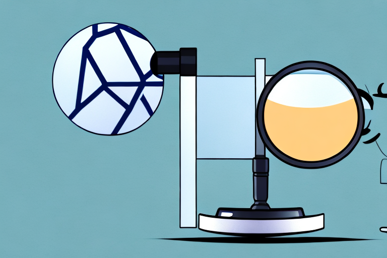 A balanced scale with amazon boxes on one side and a magnifying glass on the other