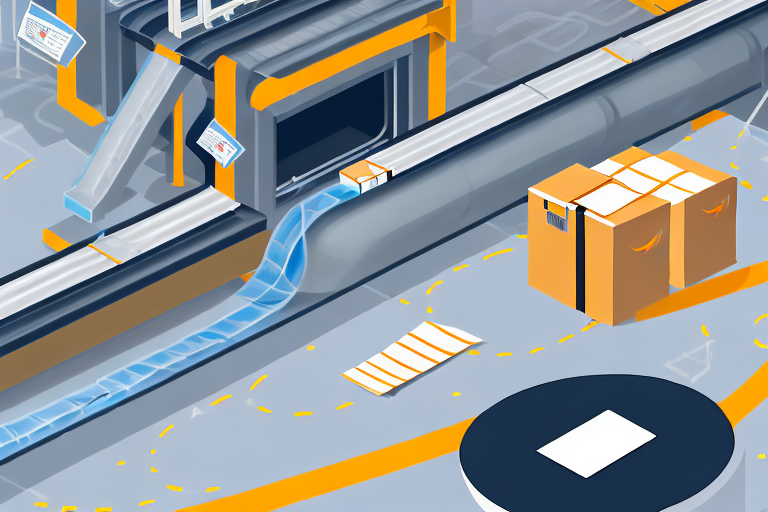 A series of packages moving along a conveyor belt inside a warehouse